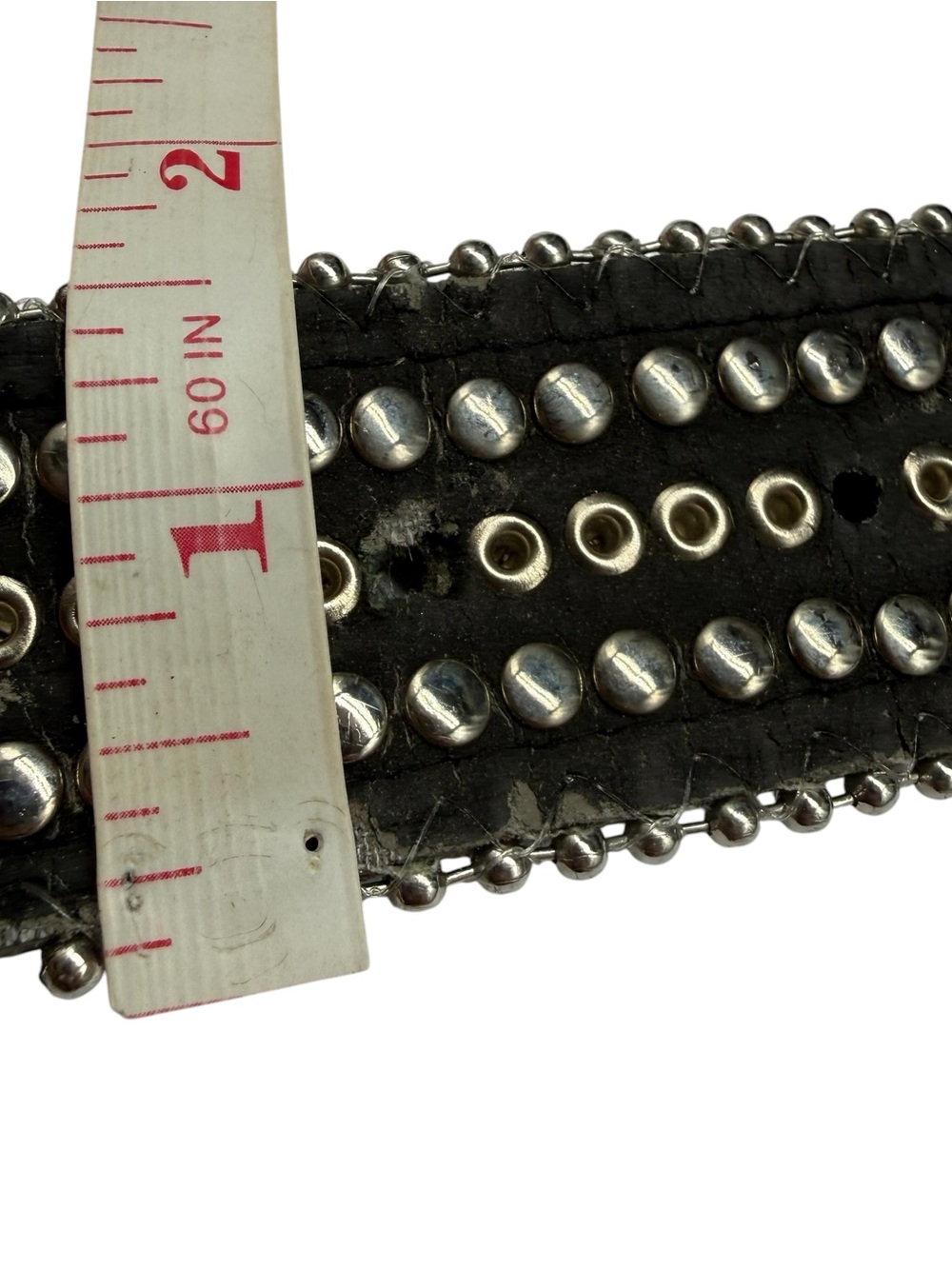 Y2K BTS 2742 Rhinestone Genuine Leather Black Western Belt Small 32-36.5 READ - Picture 14 of 16